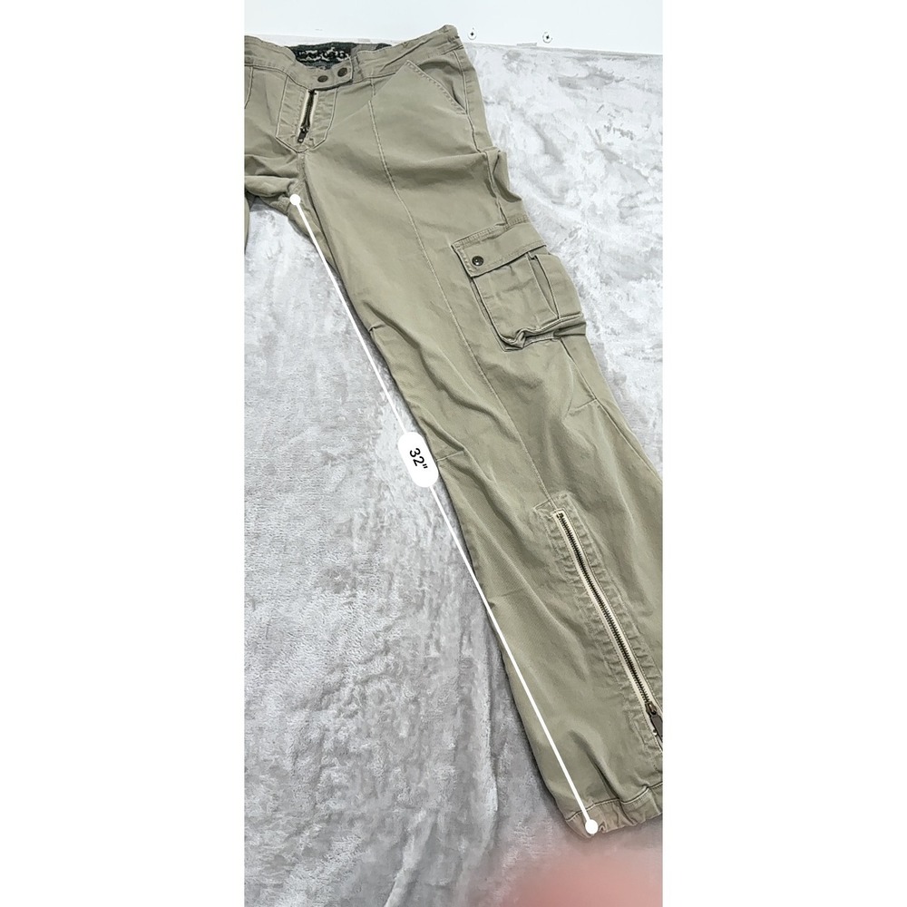 Vintage 90s Y2K Bongo Parachute Pants Women's Jr Size 13 Khaki Cargo Tie Off EUC - Picture 2 of 8